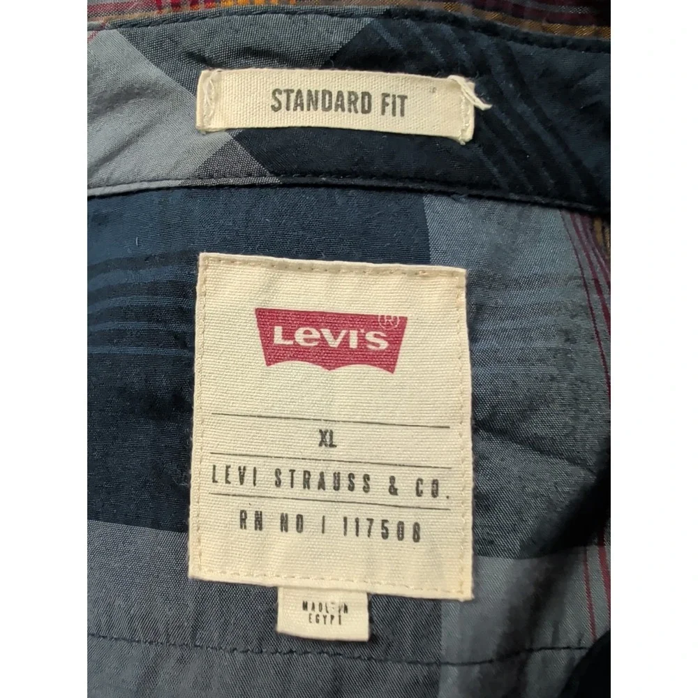 Levi Pearl Snap‎ Long Sleeve Shirt Mens XL Blue Plaid Western Rodeo Landman